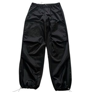 ZARA Women XS Baggy Black Satin Toggle strings PullOn Jogger Or Wide Leg Pants